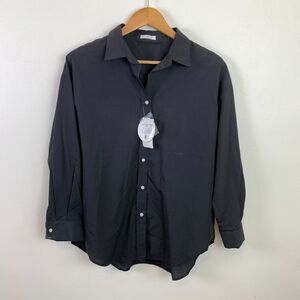 Urban Research Items Linen Stand Collar Wide Shirt M F Black Long Sleeve Blouse